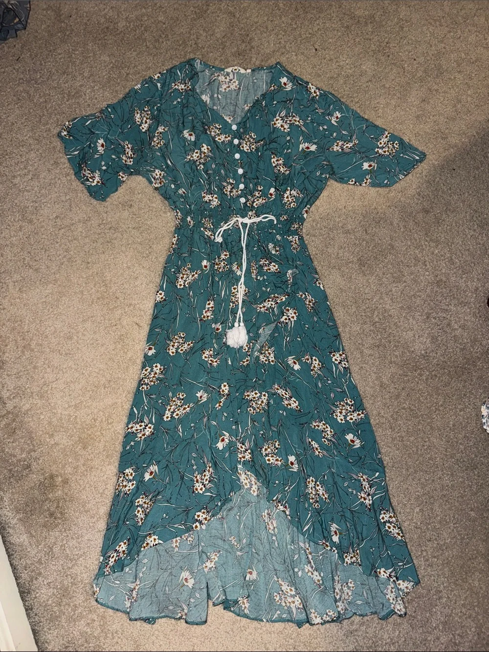 Teal Floral Tie-Waist Maxi Dress - Picture 1 of 2